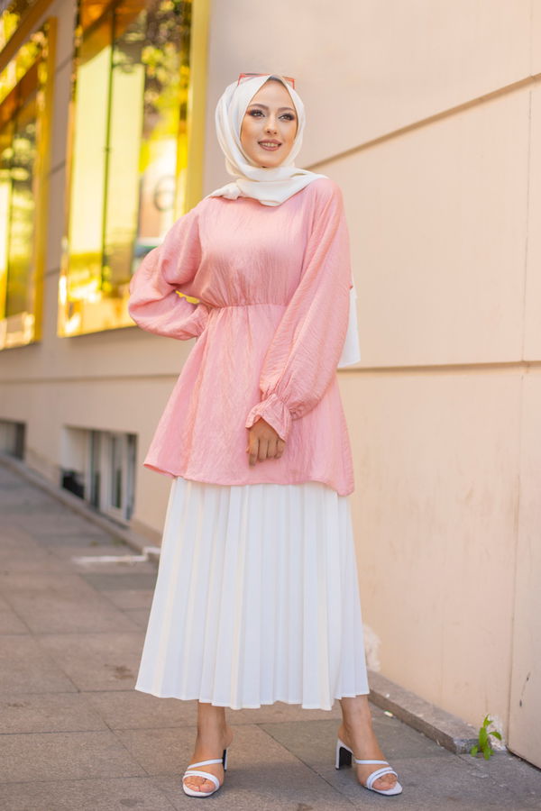 Düz Bisiklet Yaka Kadın Pembe 3265 TUNIK - 3265 PEMBE