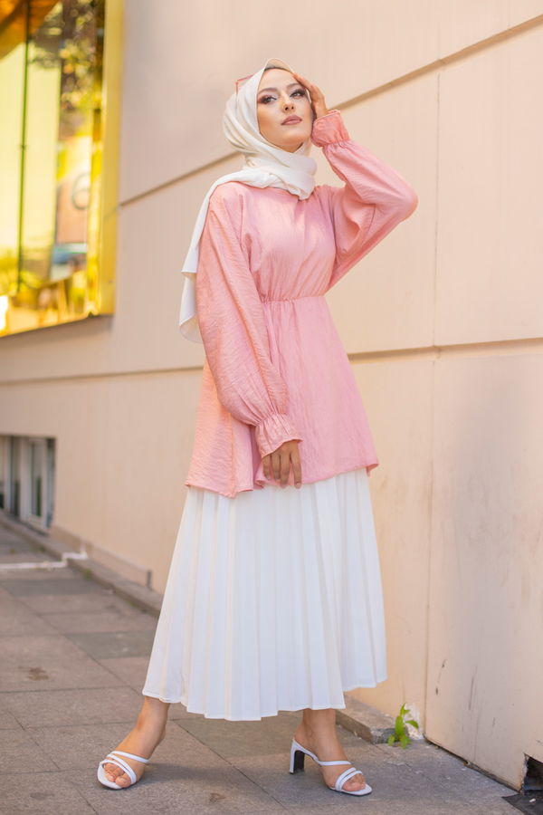 Düz Bisiklet Yaka Kadın Pembe 3265 TUNIK - 3265 PEMBE