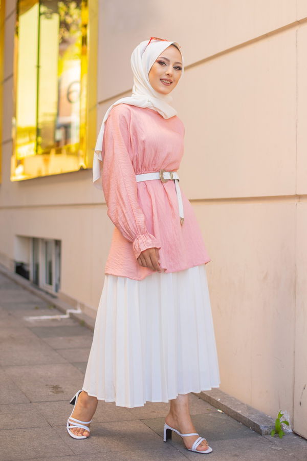 Düz Bisiklet Yaka Kadın Pembe 3265 TUNIK - 3265 PEMBE