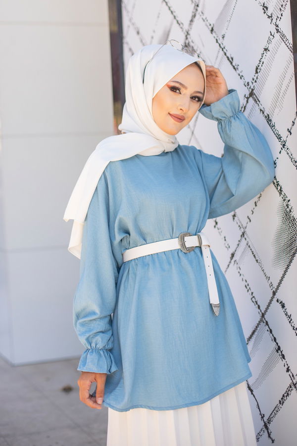 Düz Bisiklet Yaka Kadın Mavi 3265 TUNIK - 3265 MAVİ