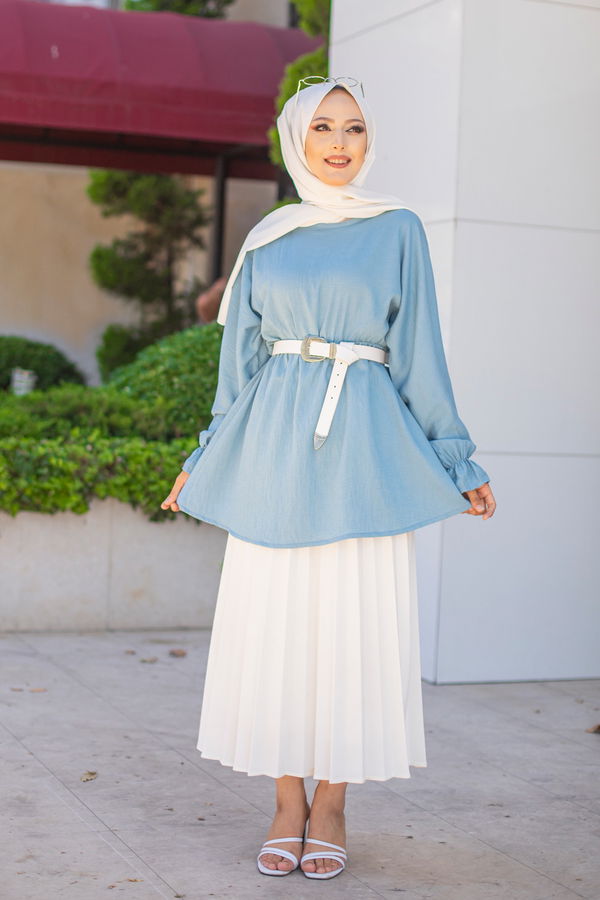 Düz Bisiklet Yaka Kadın Mavi 3265 TUNIK - 3265 MAVİ