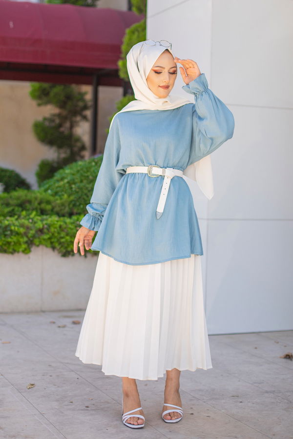Düz Bisiklet Yaka Kadın Mavi 3265 TUNIK - 3265 MAVİ