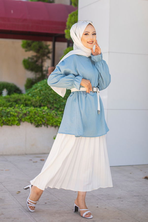 Düz Bisiklet Yaka Kadın Mavi 3265 TUNIK - 3265 MAVİ