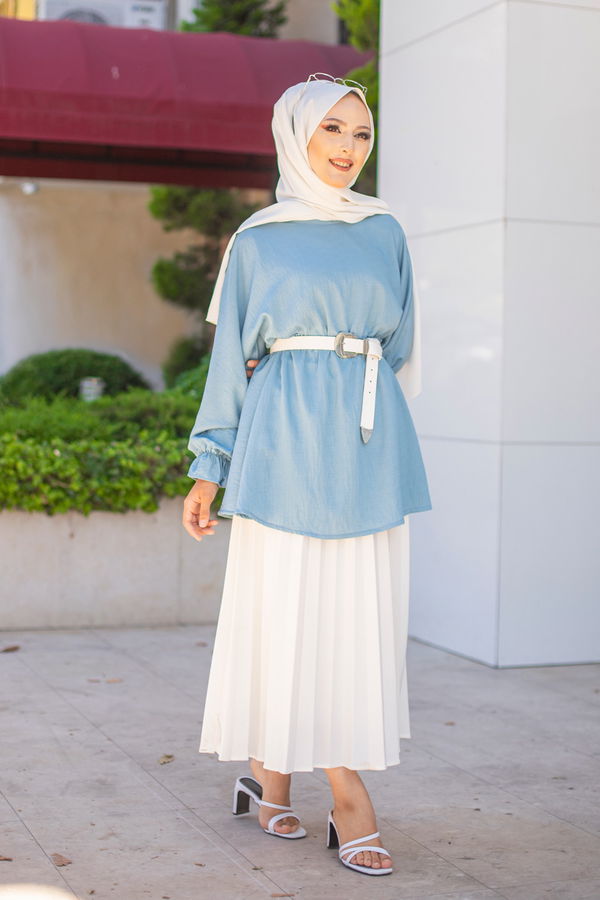 Düz Bisiklet Yaka Kadın Mavi 3265 TUNIK - 3265 MAVİ