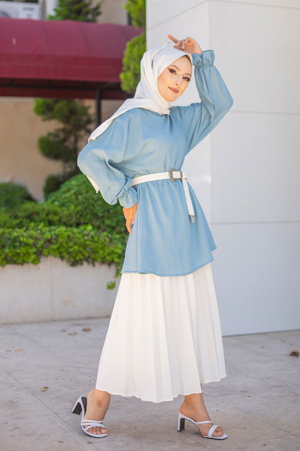 Düz Bisiklet Yaka Kadın Mavi 3265 TUNIK - 3265 MAVİ