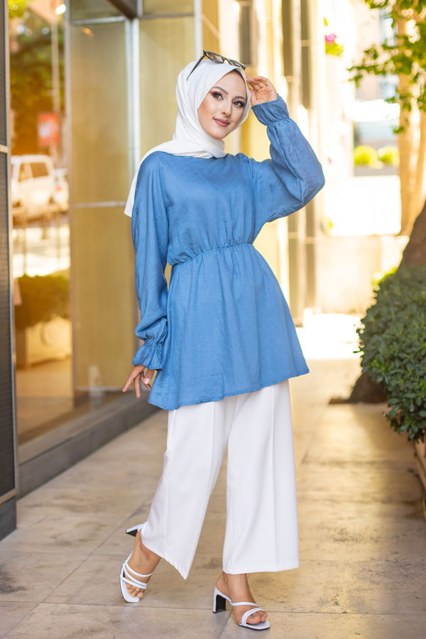 Düz Bisiklet Yaka Kadın Mavi 3265 TUNIK - 3265 MAVİ