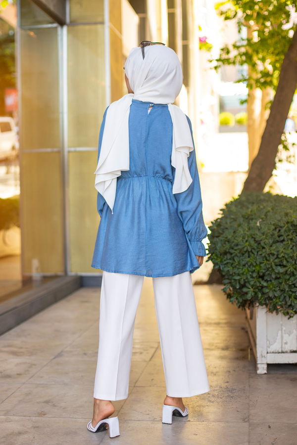 Düz Bisiklet Yaka Kadın Mavi 3265 TUNIK - 3265 MAVİ