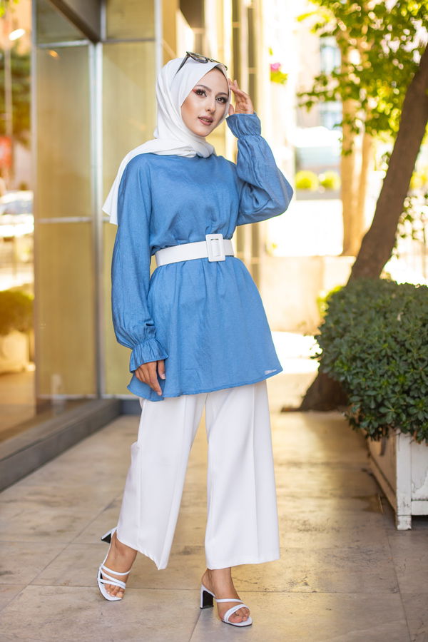 Düz Bisiklet Yaka Kadın Mavi 3265 TUNIK - 3265 MAVİ