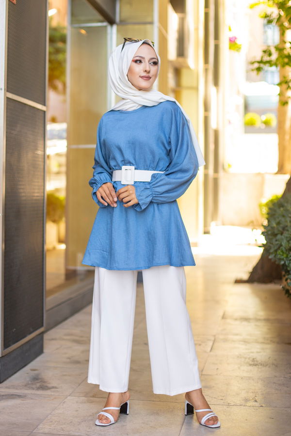 Düz Bisiklet Yaka Kadın Mavi 3265 TUNIK - 3265 MAVİ
