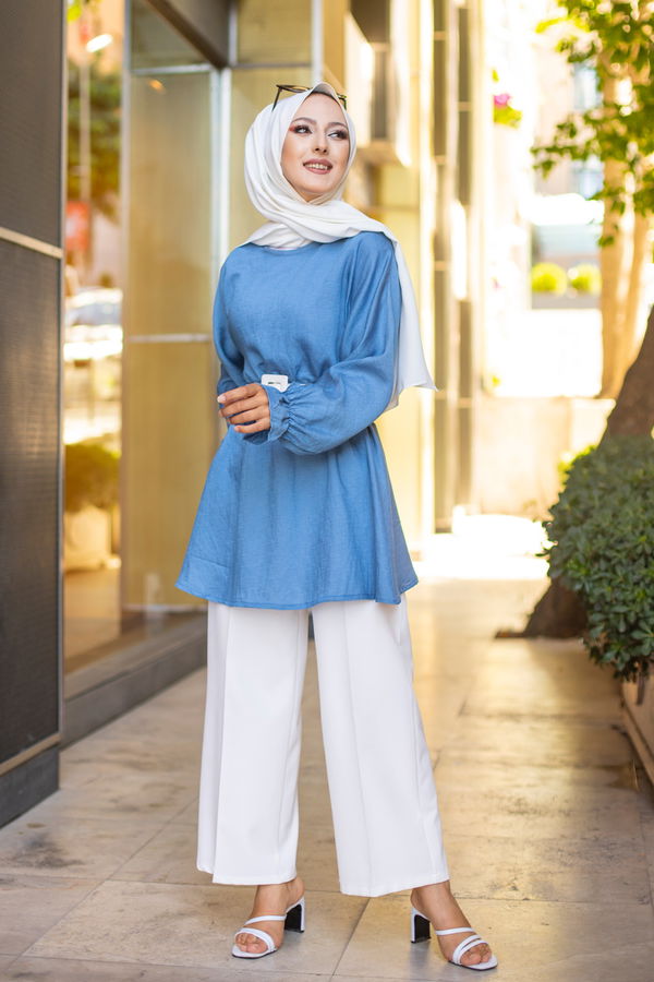 Düz Bisiklet Yaka Kadın Mavi 3265 TUNIK - 3265 MAVİ