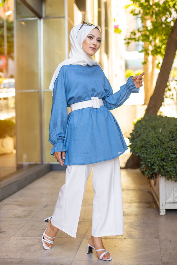 Düz Bisiklet Yaka Kadın Mavi 3265 TUNIK - 3265 MAVİ