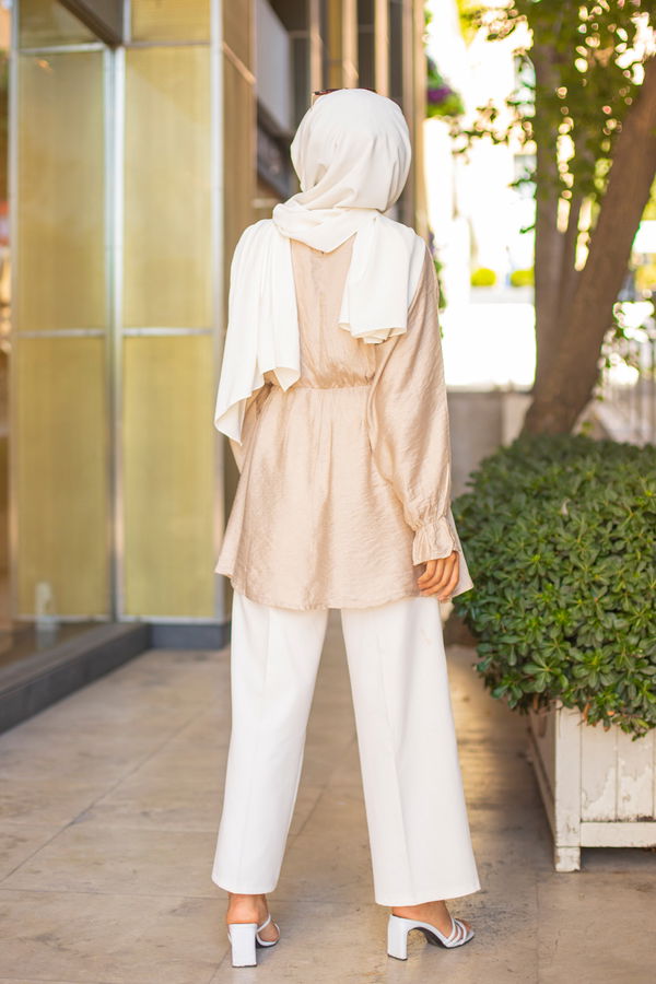Düz Bisiklet Yaka Kadın Bej 3265 TUNIK - 3265