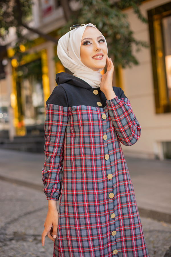 Düz Kapşonlu Yaka Kadın Lacivert 3264 KAPSONLU TUNIK - 3264 LACİVERT
