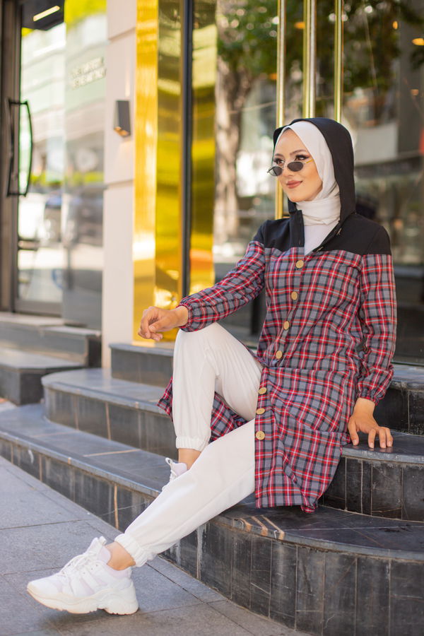 Düz Kapşonlu Yaka Kadın Lacivert 3264 KAPSONLU TUNIK - 3264 LACİVERT