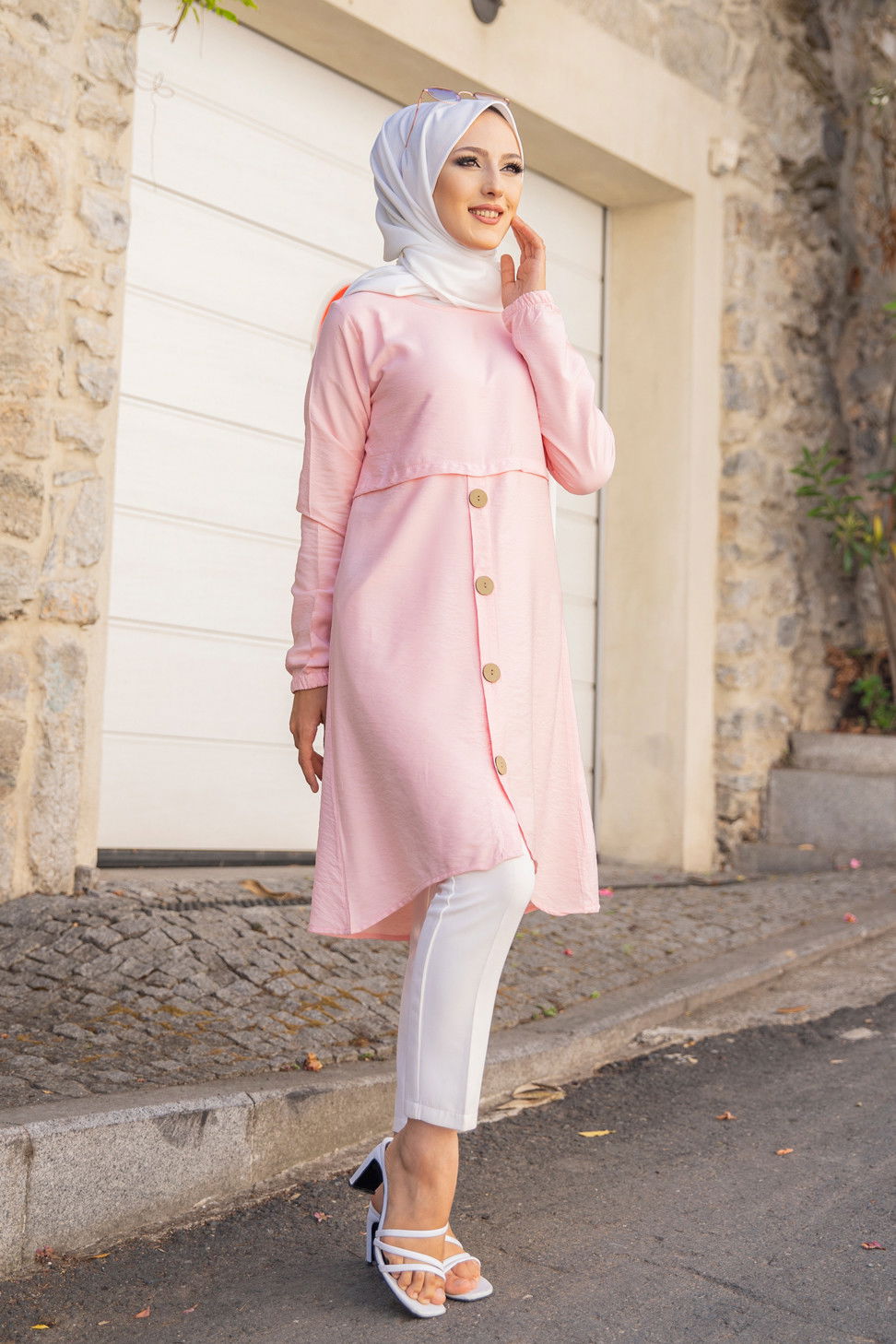 Düz Bisiklet Yaka Kadın Pembe Tunik - 3021 PEMBE