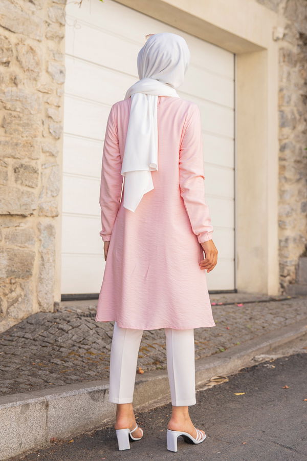 Düz Bisiklet Yaka Kadın Pembe Tunik - 3021 PEMBE