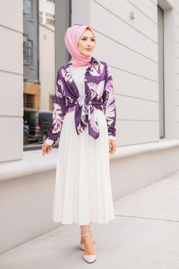 Düz Gömlek Yaka Kadın Mürdüm 9056 TUNIK - 9056 MÜRDÜM