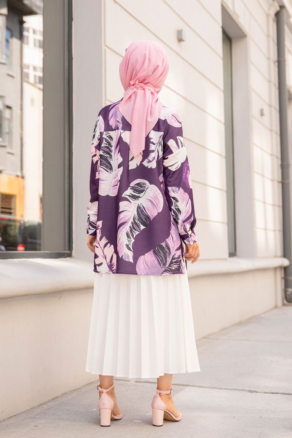 Düz Gömlek Yaka Kadın Mürdüm 9056 TUNIK - 9056 MÜRDÜM