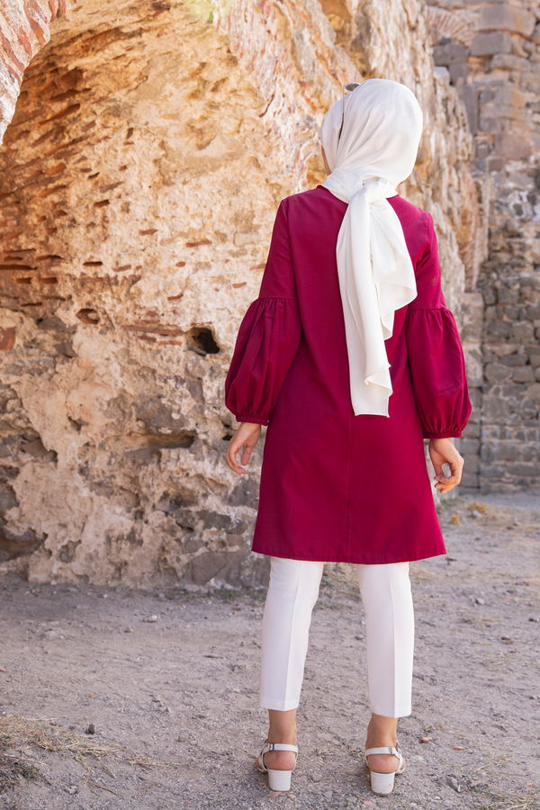 Düz Bisiklet Yaka Kadın Bordo TUNIK - 3026 BORDO