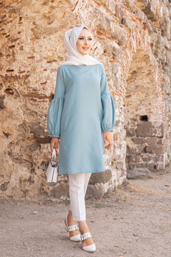 Düz Bisiklet Yaka Kadın Yeşil TUNIK - 3026 YEŞİL