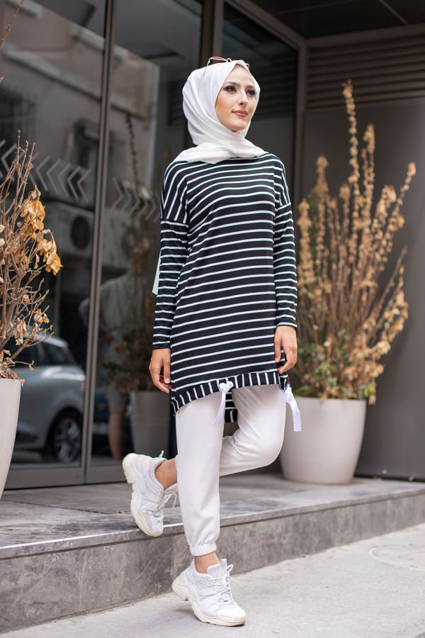 Düz Bisiklet Yaka Kadın Siyah 3283 TUNIK - 3283 SİYAH