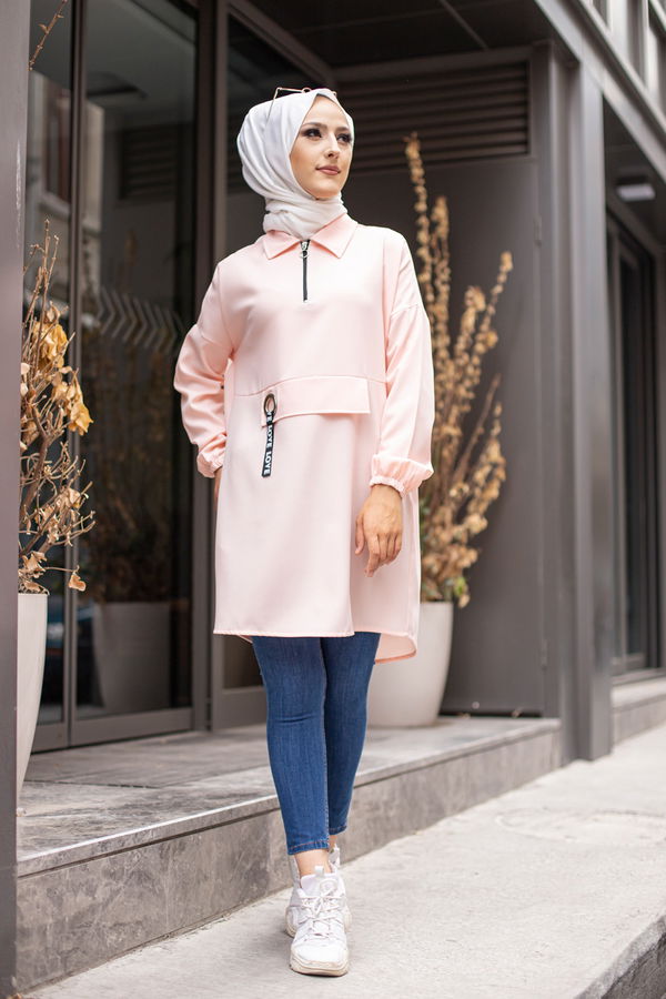 Düz Gömlek Yaka Kadın Pembe 3272 TUNIK - 3272 PEMBE