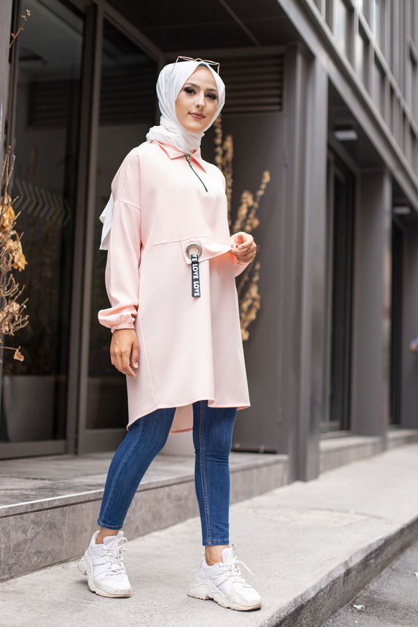 Düz Gömlek Yaka Kadın Pembe 3272 TUNIK - 3272 PEMBE