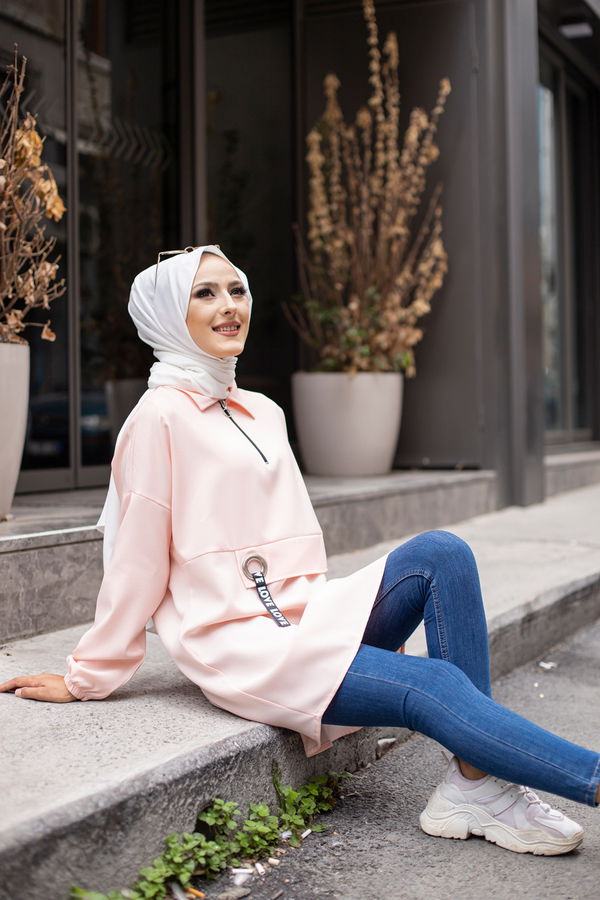 Düz Gömlek Yaka Kadın Pembe 3272 TUNIK - 3272 PEMBE