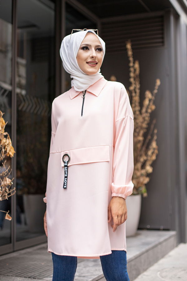 Düz Gömlek Yaka Kadın Pembe 3272 TUNIK - 3272 PEMBE
