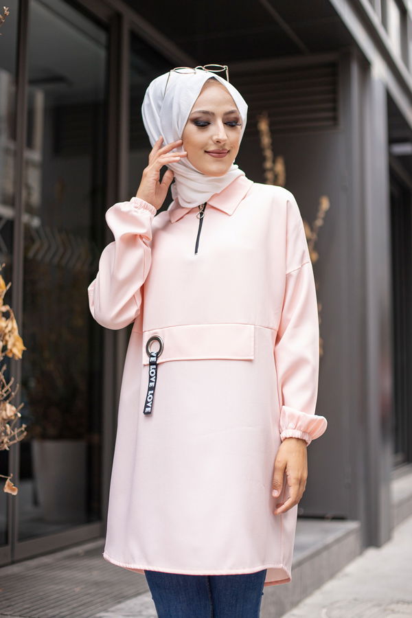 Düz Gömlek Yaka Kadın Pembe 3272 TUNIK - 3272 PEMBE