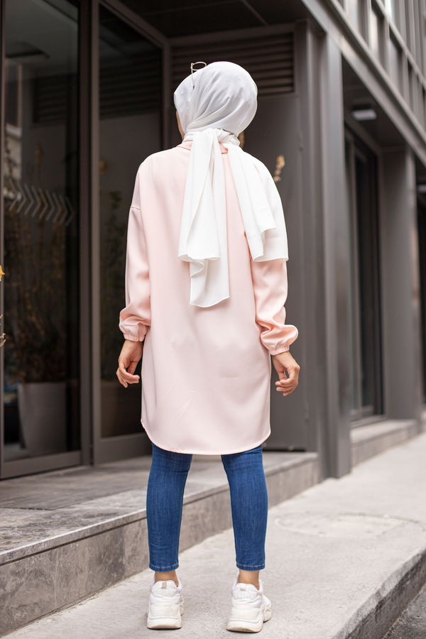 Düz Gömlek Yaka Kadın Pembe 3272 TUNIK - 3272 PEMBE