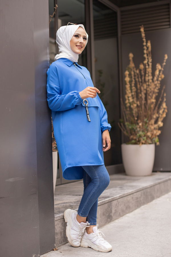 Düz Gömlek Yaka Kadın Mavi 3272 TUNIK - 3272
