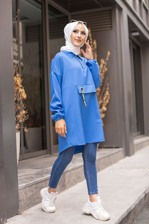 Düz Gömlek Yaka Kadın Mavi 3272 TUNIK - 3272