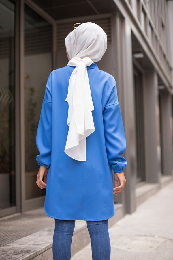 Düz Gömlek Yaka Kadın Mavi 3272 TUNIK - 3272