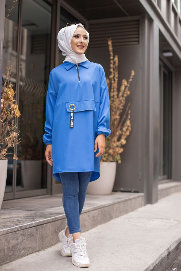 Düz Gömlek Yaka Kadın Mavi 3272 TUNIK - 3272