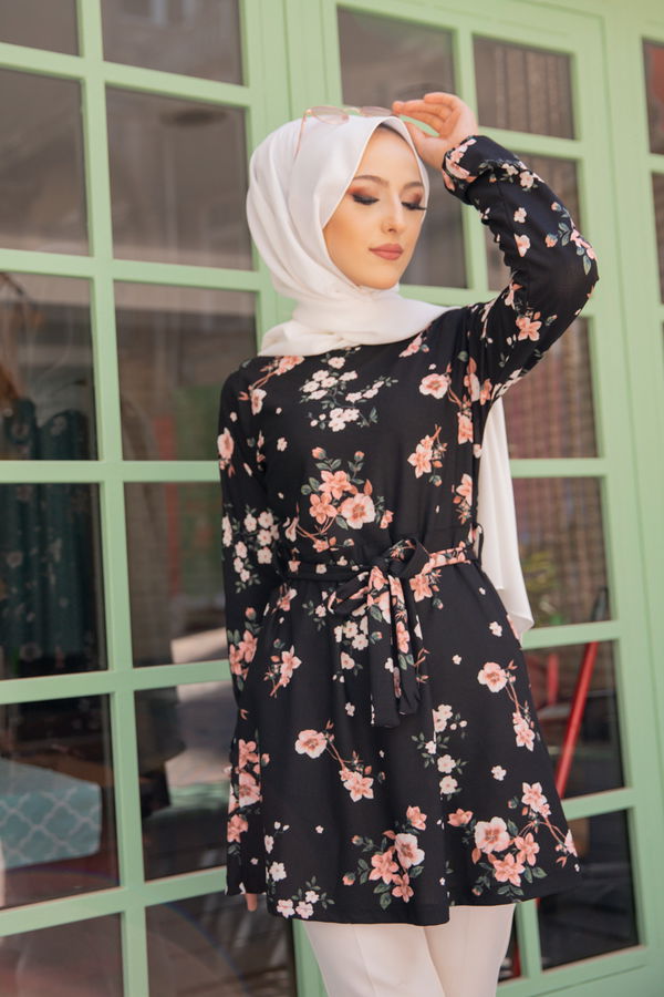 Düz Bisiklet Yaka Kadın Siyah 8581 KUSAKLI TUNIK - 8581 SİYAH