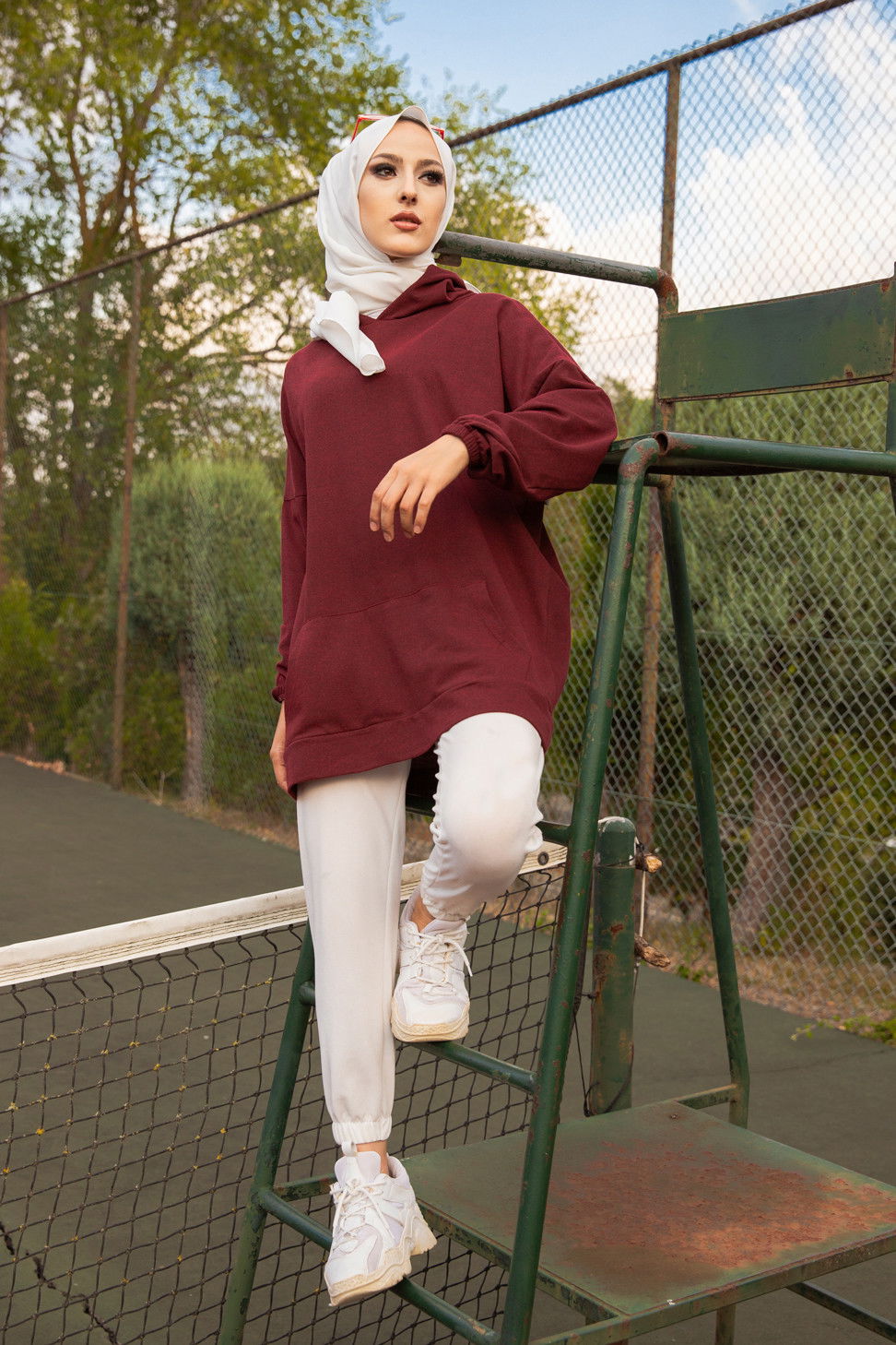 Düz Kapsonlu Yaka Kadın Bordo KAPSONLU SWEAT - 3258 BORDO