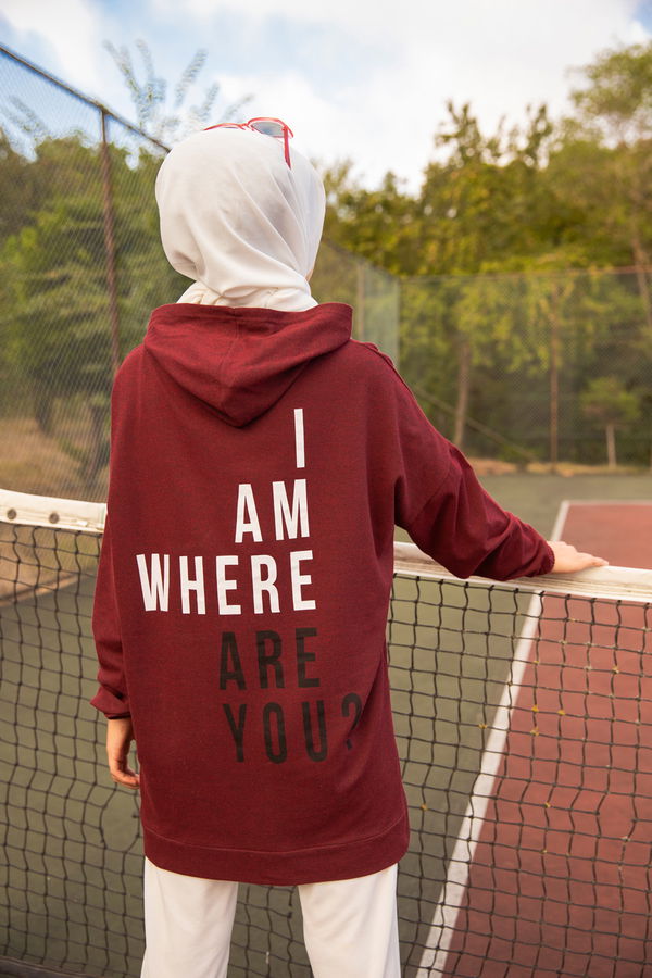 Düz Kapsonlu Yaka Kadın Bordo KAPSONLU SWEAT - 3258 BORDO