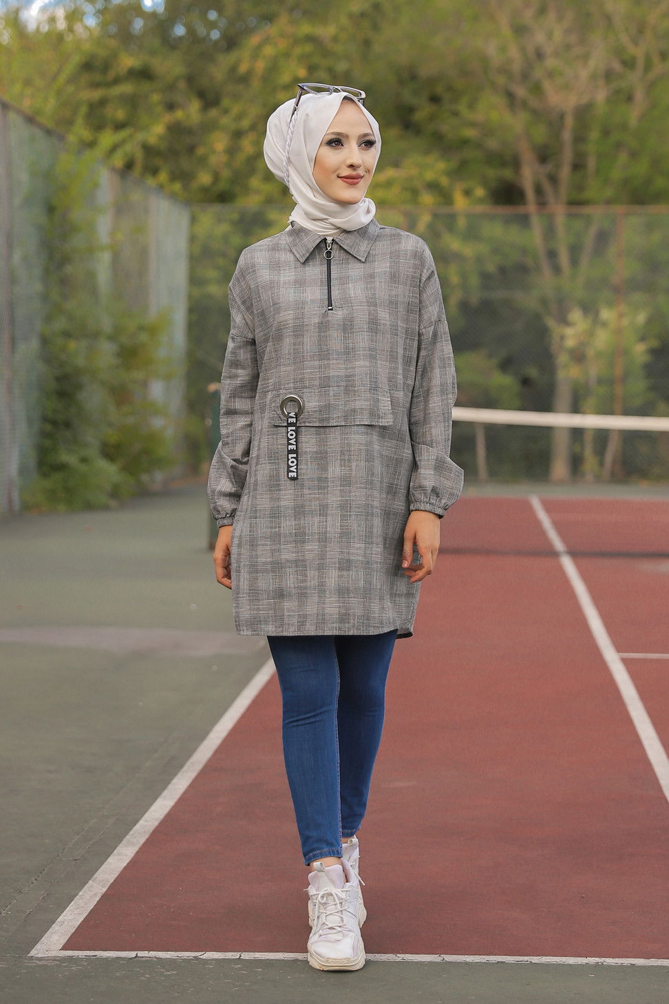 Düz Gömlek Yaka Kadın Gri 3277 TUNIK - 3277 GRİ