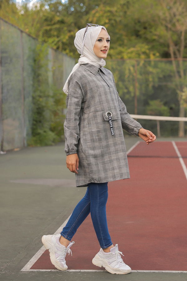 Düz Gömlek Yaka Kadın Gri 3277 TUNIK - 3277 GRİ