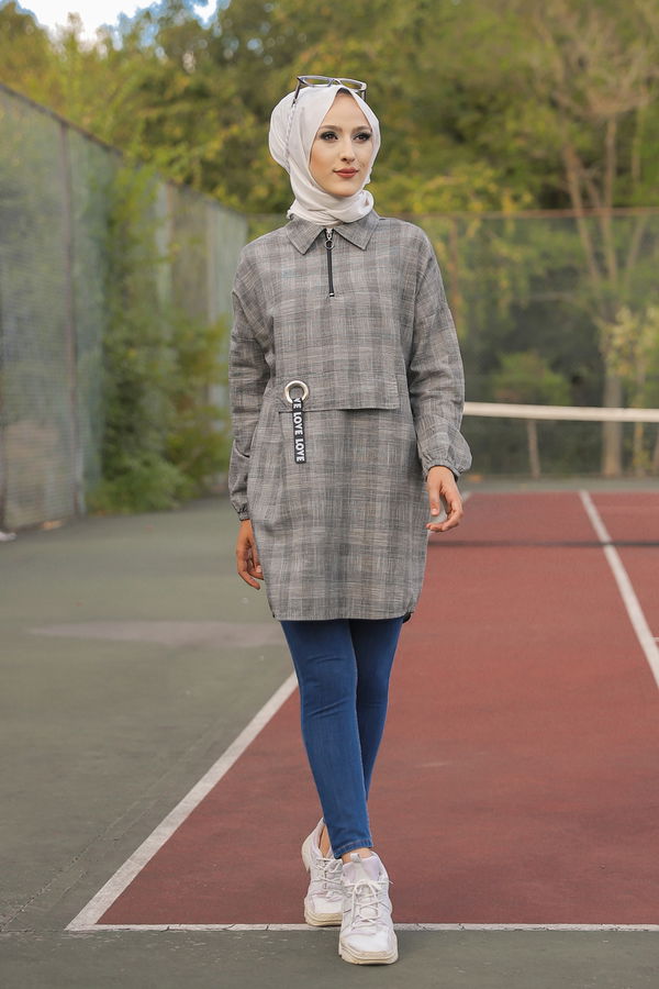 Düz Gömlek Yaka Kadın Gri 3277 TUNIK - 3277 GRİ