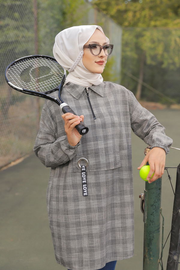 Düz Gömlek Yaka Kadın Gri 3277 TUNIK - 3277 GRİ