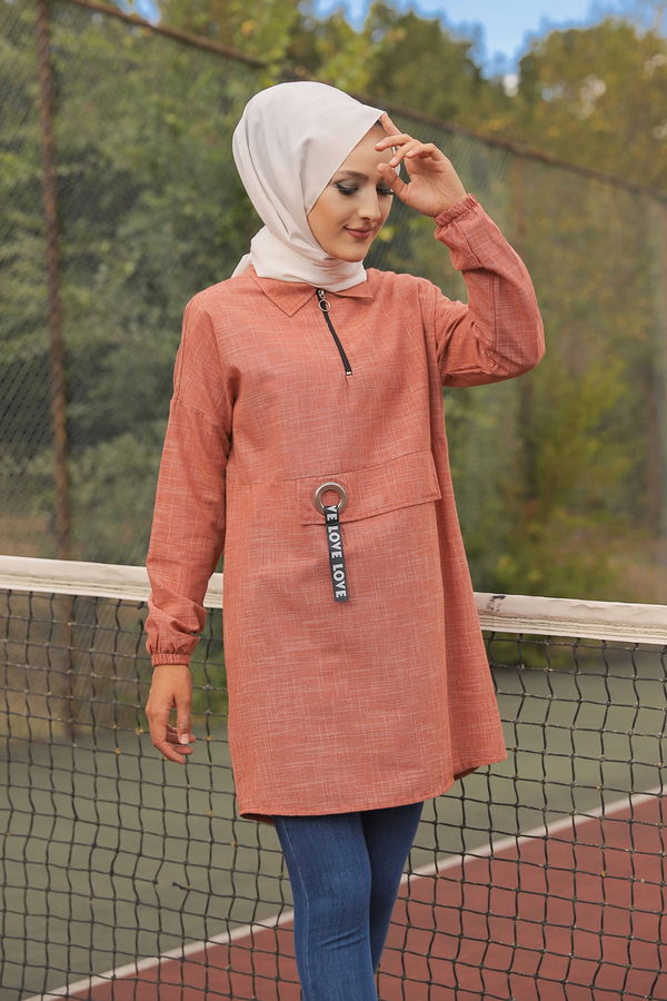 Düz Gömlek Yaka Kadın Kiremit 3277 TUNIK - 3277