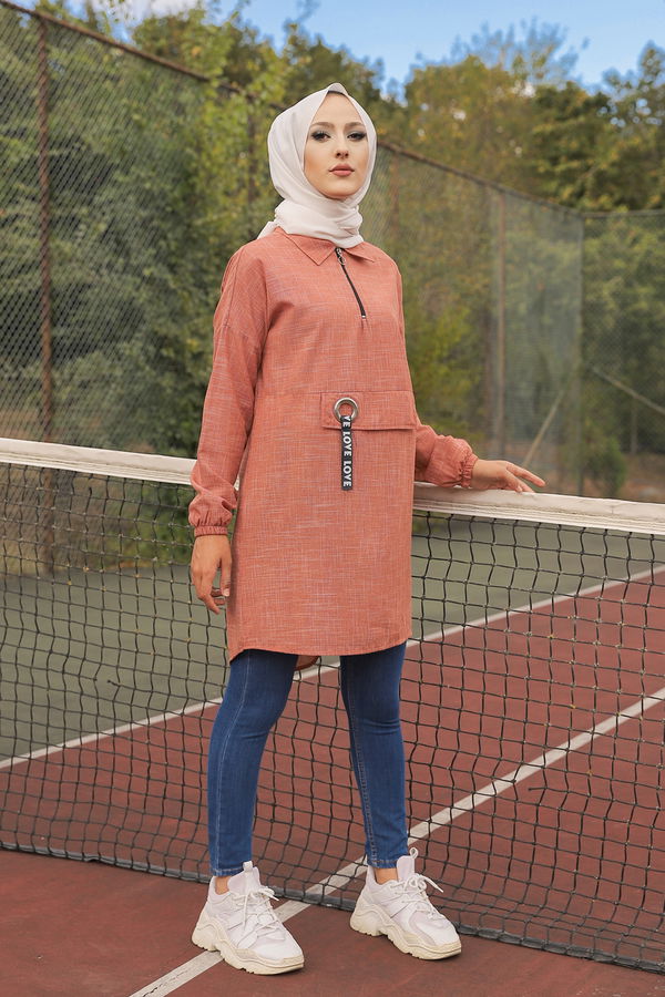 Düz Gömlek Yaka Kadın Kiremit 3277 TUNIK - 3277