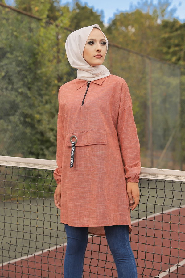 Düz Gömlek Yaka Kadın Kiremit 3277 TUNIK - 3277