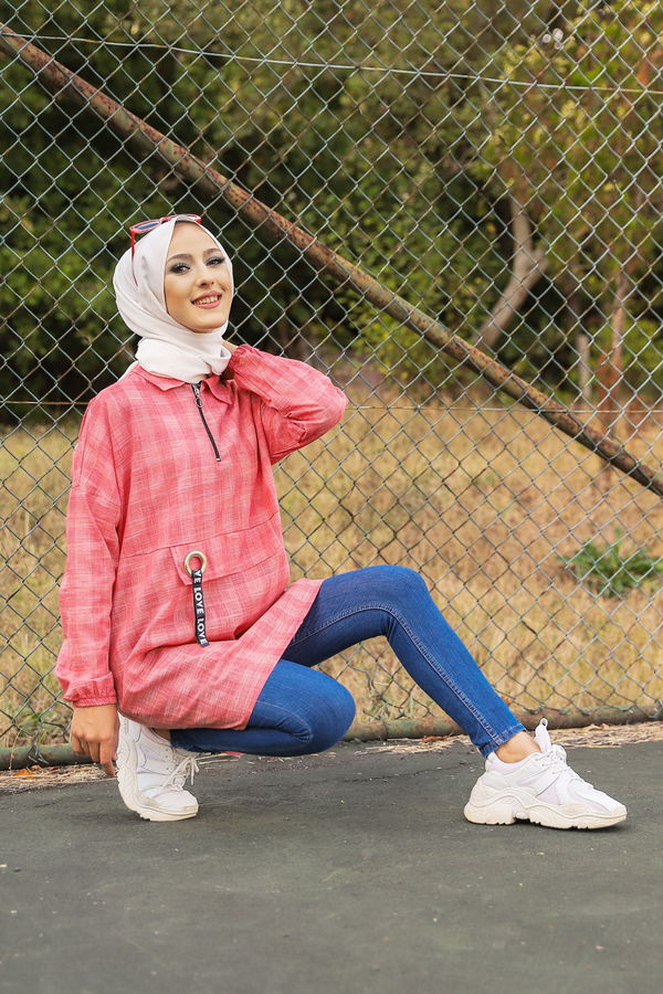 Düz Gömlek Yaka Kadın Kırmızı 3277 TUNIK - 3277 Kırmızı