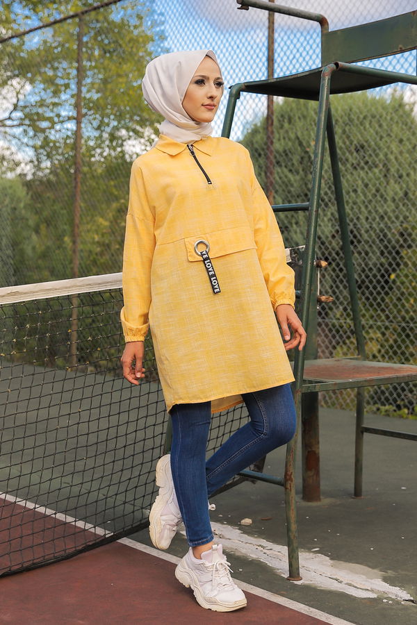 Düz Gömlek Yaka Kadın Sarı 3277 TUNIK - 3277 Sarı