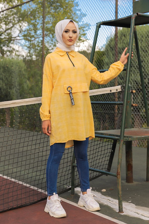 Düz Gömlek Yaka Kadın Sarı 3277 TUNIK - 3277 Sarı
