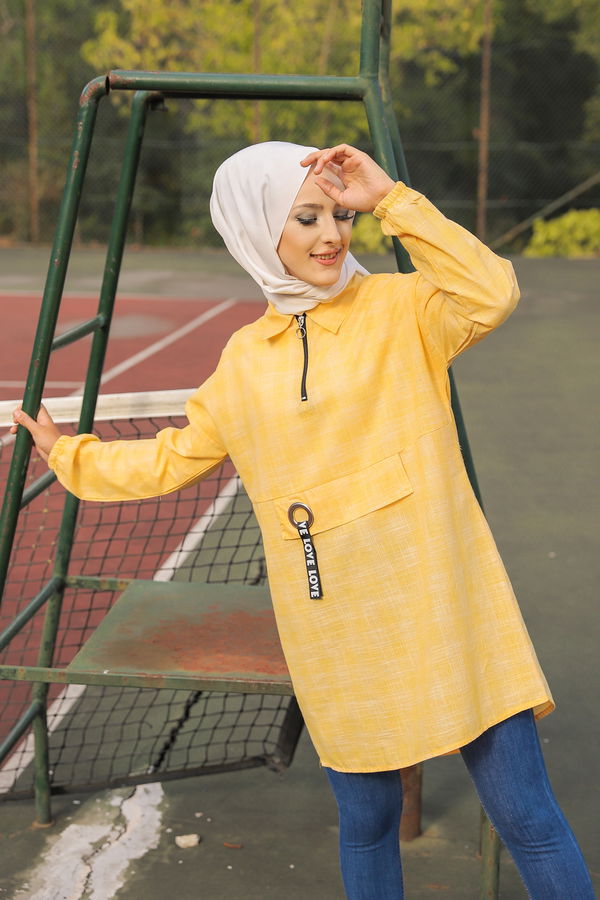 Düz Gömlek Yaka Kadın Sarı 3277 TUNIK - 3277 Sarı
