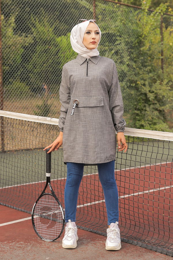 Düz Gömlek Yaka Kadın Siyah 3277 TUNIK - 3277 SİYAH